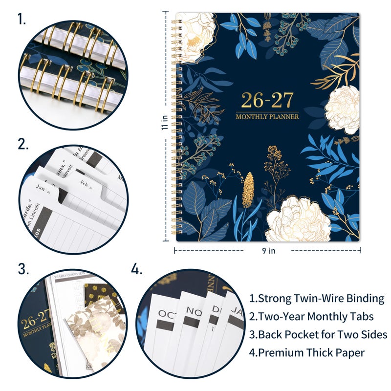 Indeme 2026-2027 Monthly Planner - 2 Year Monthly Planner/Calendar 2026-2027, Jan 2026 - Dec 2027, 11"" x 9"", 24 Months, Tabs, Back Pocket, Holidays, Twin-Wire Binding, Note Pages - Image 5